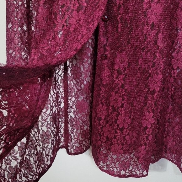 Vintage Women Sheer Lace Maxi Gown 22 Red Renaissance Corset Button Up Witch - Picture 9 of 15